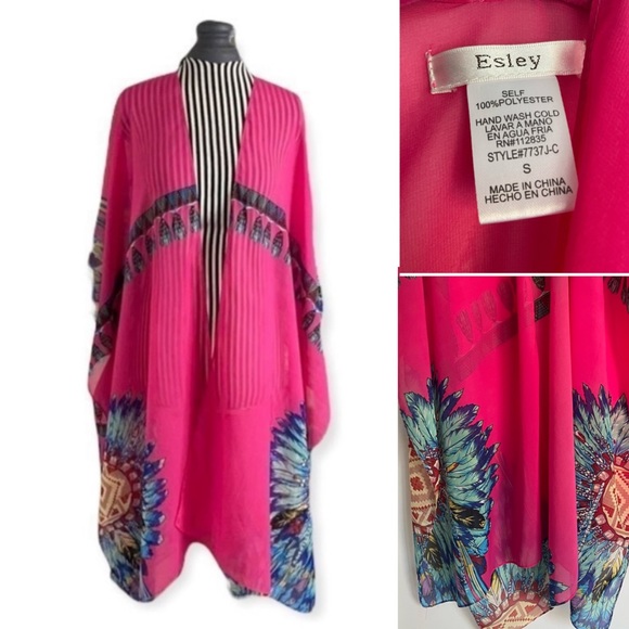 ESLEY Pink Kimono Beach Coverup - Picture 1 of 16